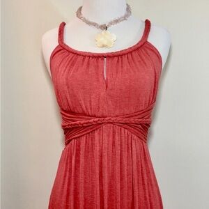 Max Studio red orange braided scrunched empire waist thick flowy maxi dress